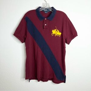 Polo Ralph Lauren Men Large Short Sleeve Shirt Big Logo Maroon Blue A3